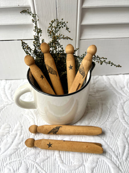 Vintage Inspired Crow and Star Clothes Pins