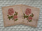 2 Pink Checkered Rose Cocktail Single Napkins