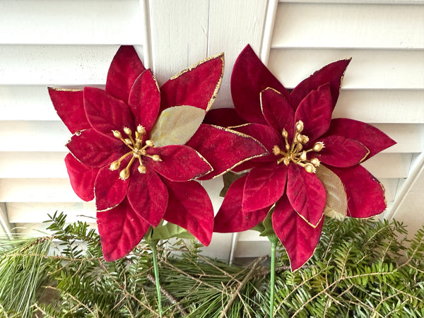 Vintage Poinsettia Picks x 2