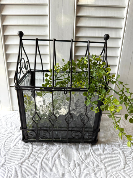 Black Iron & Textures Glass Candle Lantern