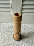 Wooden Bobbin Style Candle Stick Silver Bottom