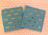 2 Gold Dragon Fly Cocktail Napkins