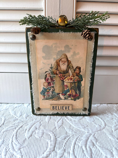 Vintage Style Santa Believe Shelf Sitter