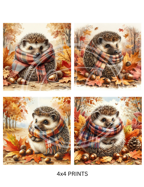 Fall Hedgehog Printable Bundle Minis 4x4"