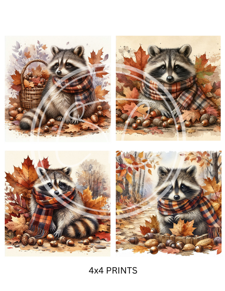 Fall Raccoon Printable Bundle Minis 4x4"