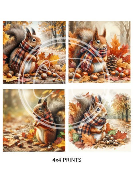 Fall Squirrel Printable Bundle Minis 4x4"