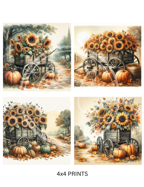 Fall Sunflower Wagon Printable Bundle Minis 4x4