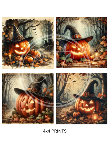 Halloween Glowing Jack O' Lantern Witch Printable Bundle Minis 4x4
