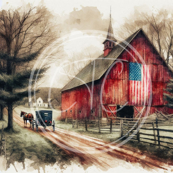 Americana Barn Horse and Buggy Printable 3
