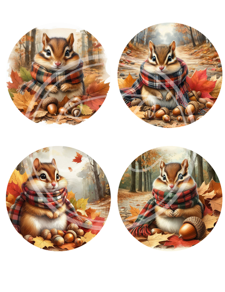 Fall Chipmunks Printable Ornament/Tag Circles Bundle 4', 3" 2"