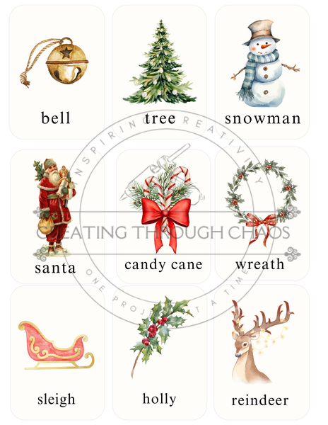 Vintage Style Christmas Picture Colored Flash Cards