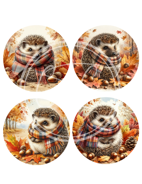 Fall Hedgehog Printable Ornament/Tag Circles Bundle 4', 3" 2"