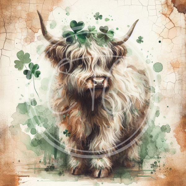 Highland Cow Shamrock Crown Printable