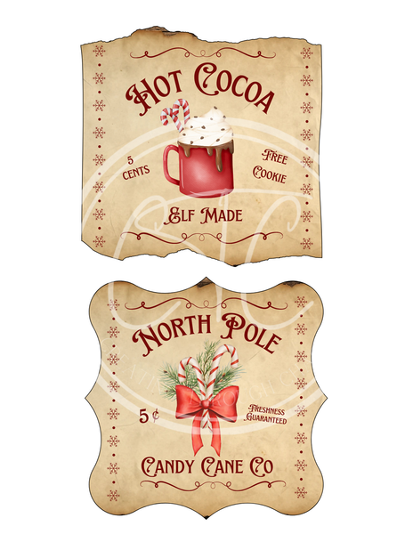 Vintage Style Christmas Hot Cocoa and Candy Cane Labels