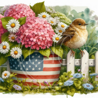 Patriotic Bouquet Bird on Fence