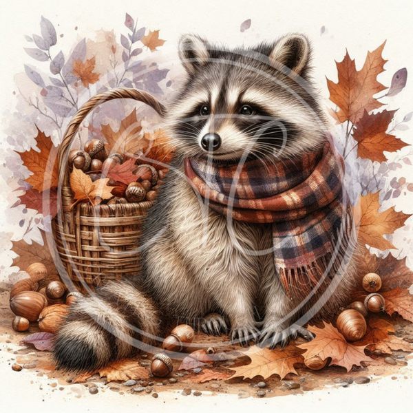 Fall Raccoon 4 Printable Bundle 10.5x10.5