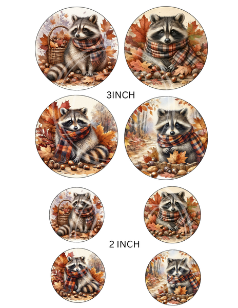 Fall Racoon Decor Fall Raccoon Printable Ornament/Tag Circles Bundle 4', 3