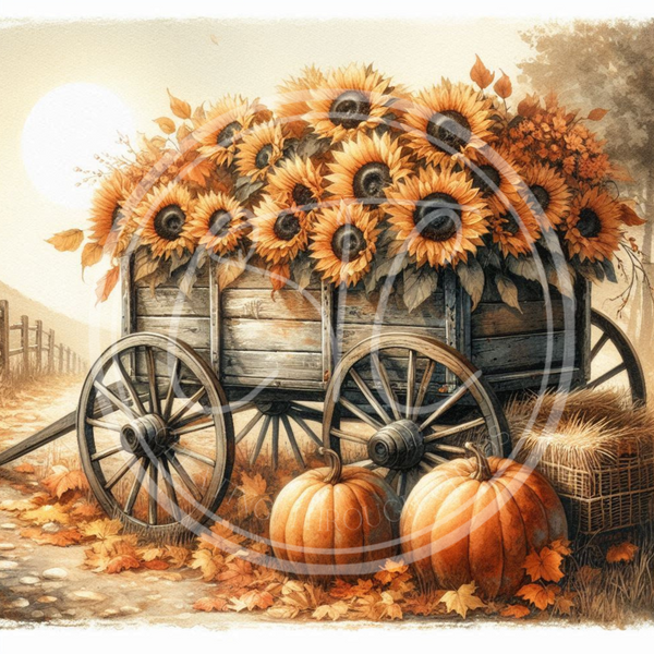Fall Sunflower Wagon 4 Printable Bundle 10.5x10.5