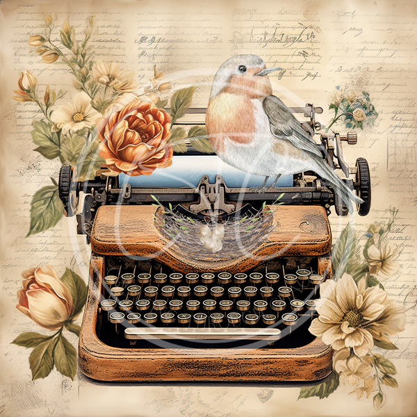 Vintage Floral Bird Typewriter