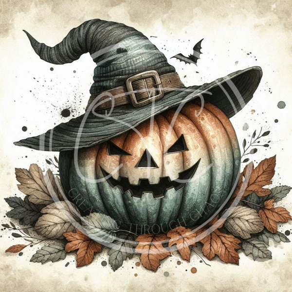 Vintage Pumpkin Witch 4 Printable Bundle 10.5x10.5