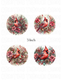 Christmas Cardinal Printable Ornament/Tag Circles Bundle 4', 3"