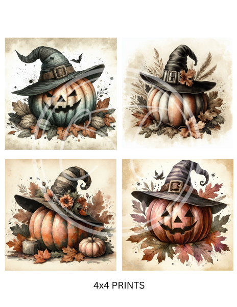Vintage Witch Pumpkin Printable Bundle Minis 4x4